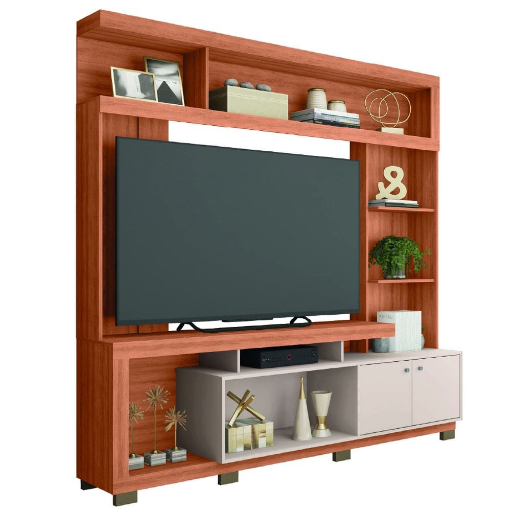 Estante Home Theater Para TV Até 70 Polegadas 2,10m Atlanta Madeirado/Off White Caemmun