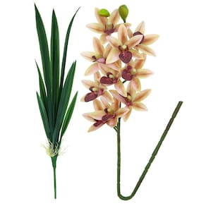 Haste Orquídea 3D Cymbidium Rosê e Folhagem 58cm - MC Flores