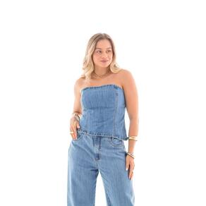 Top Jeans Feminino Arauto Assimétrico Premiun Denim