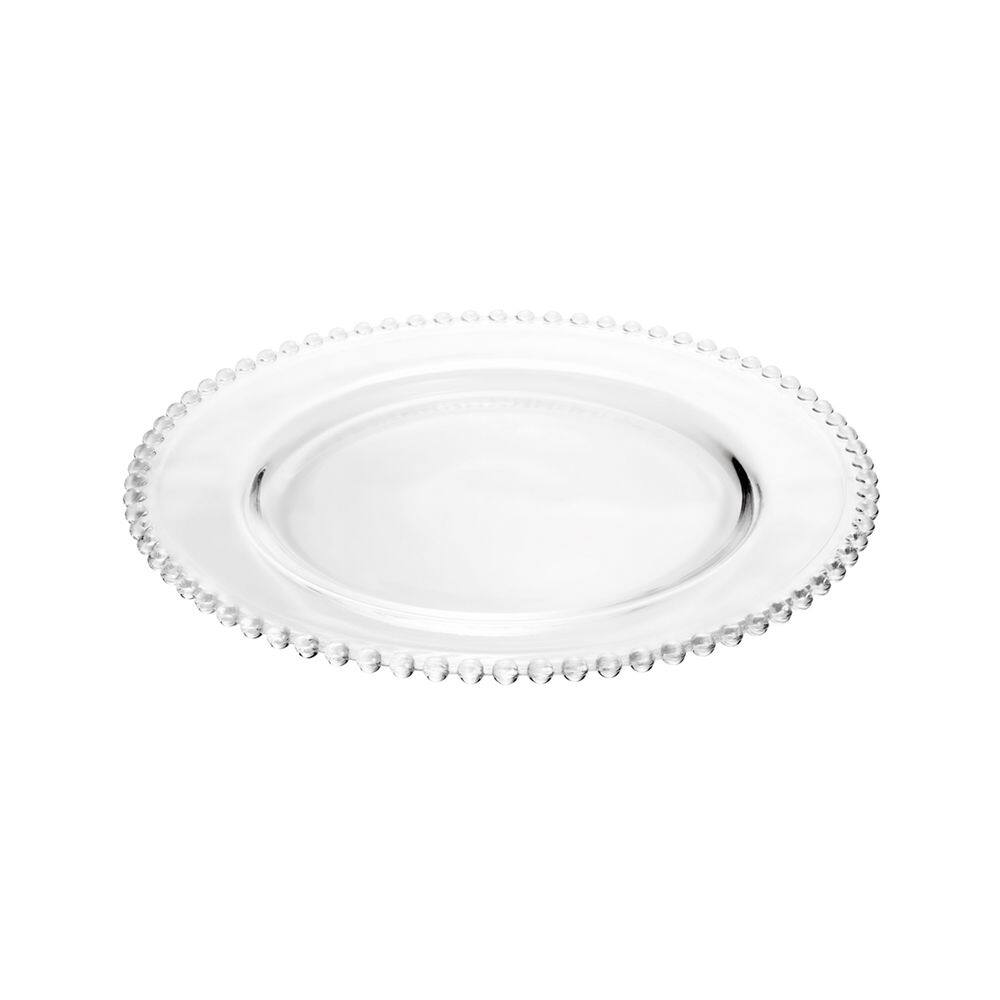 Prato Raso de Cristal Pearl Bolinha Transparente 28cm Wolff