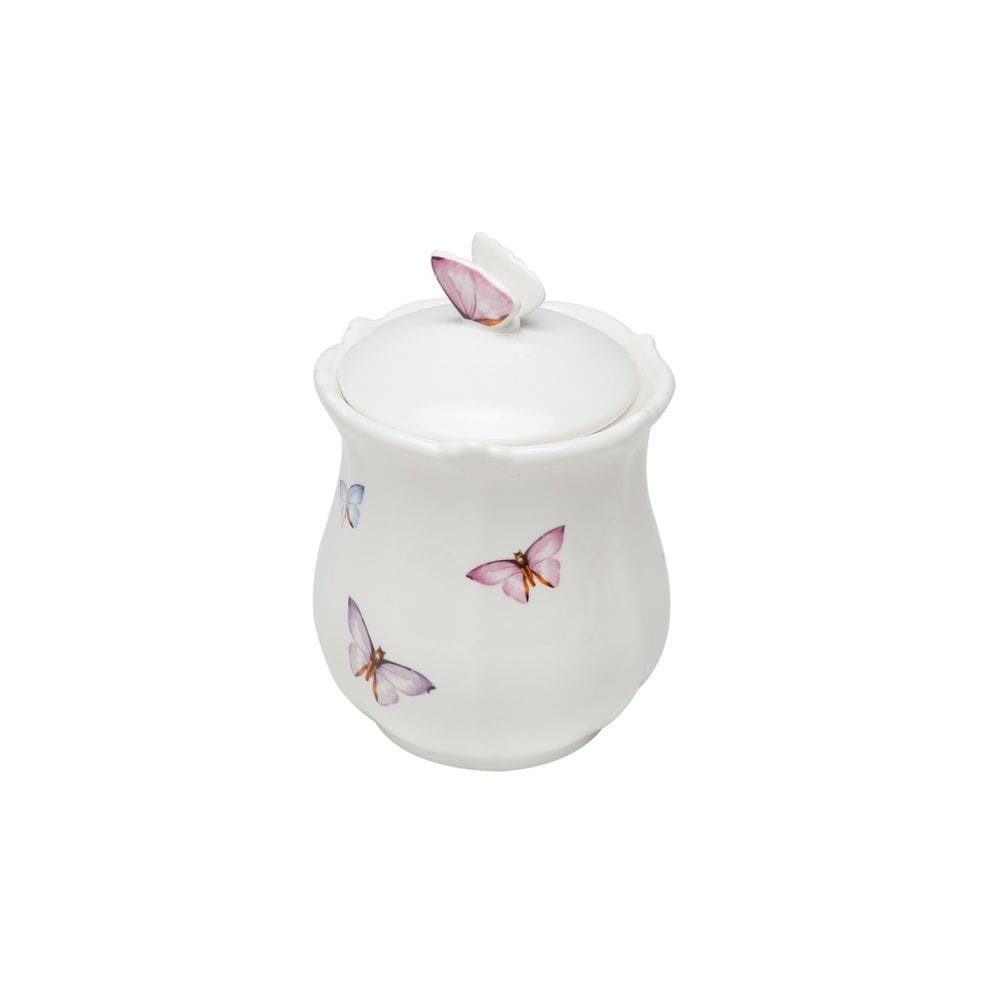 Pote de Porcelana Branca C/Tampa Borboletas 350ml Wolff