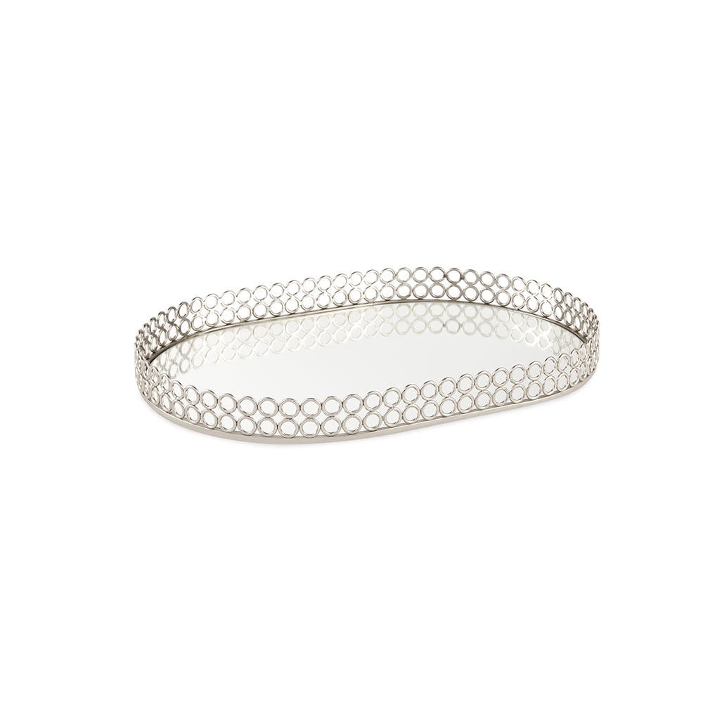 Bandeja Oval Prata em Metal C/Espelho 50,5x35cm Mart