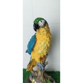 Enfeite Animal Arara Azul De Resina Decorativo 22Cm