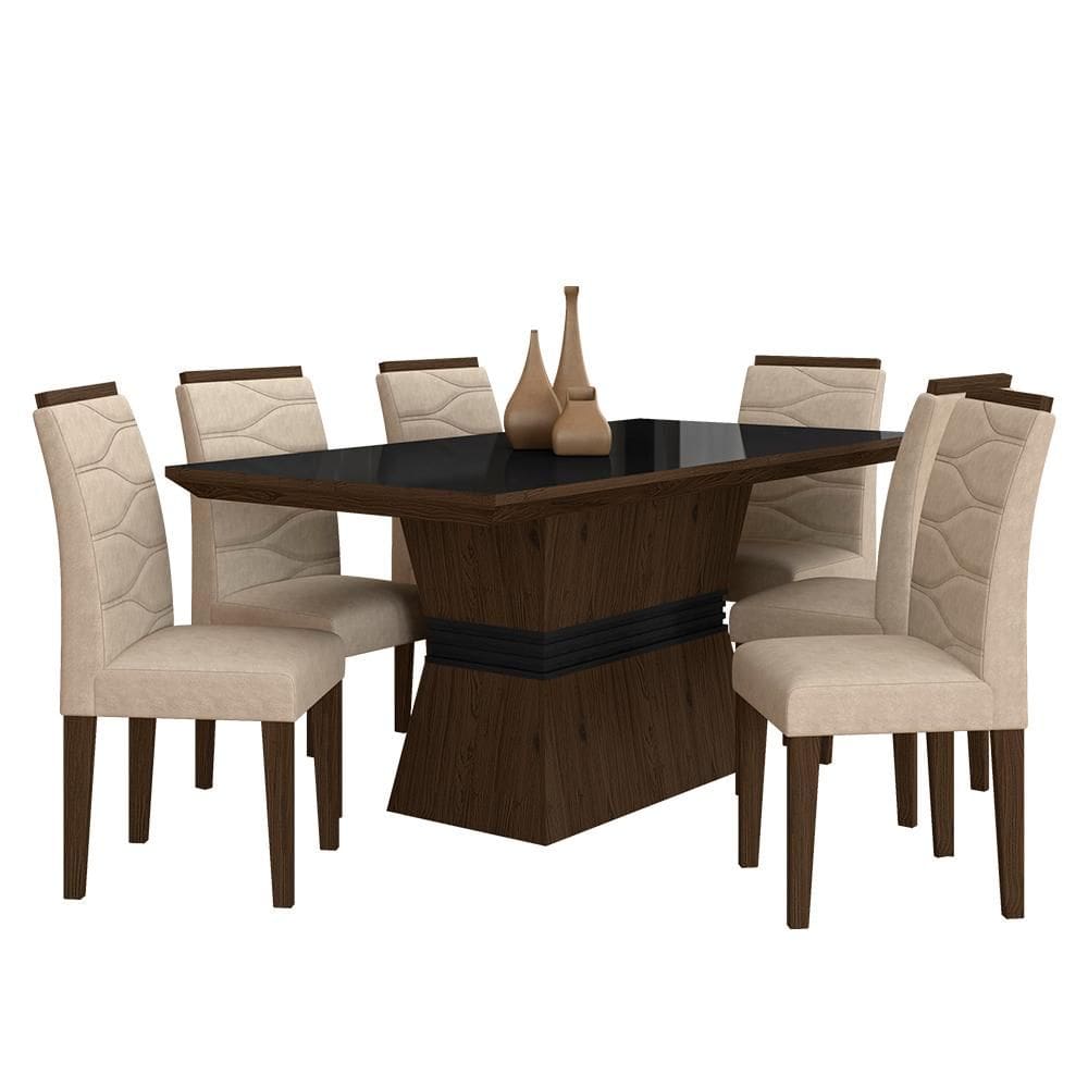 Sala De Jantar 6 Cadeiras Nazca Imbuia/preto/bege - Móveis Arapongas