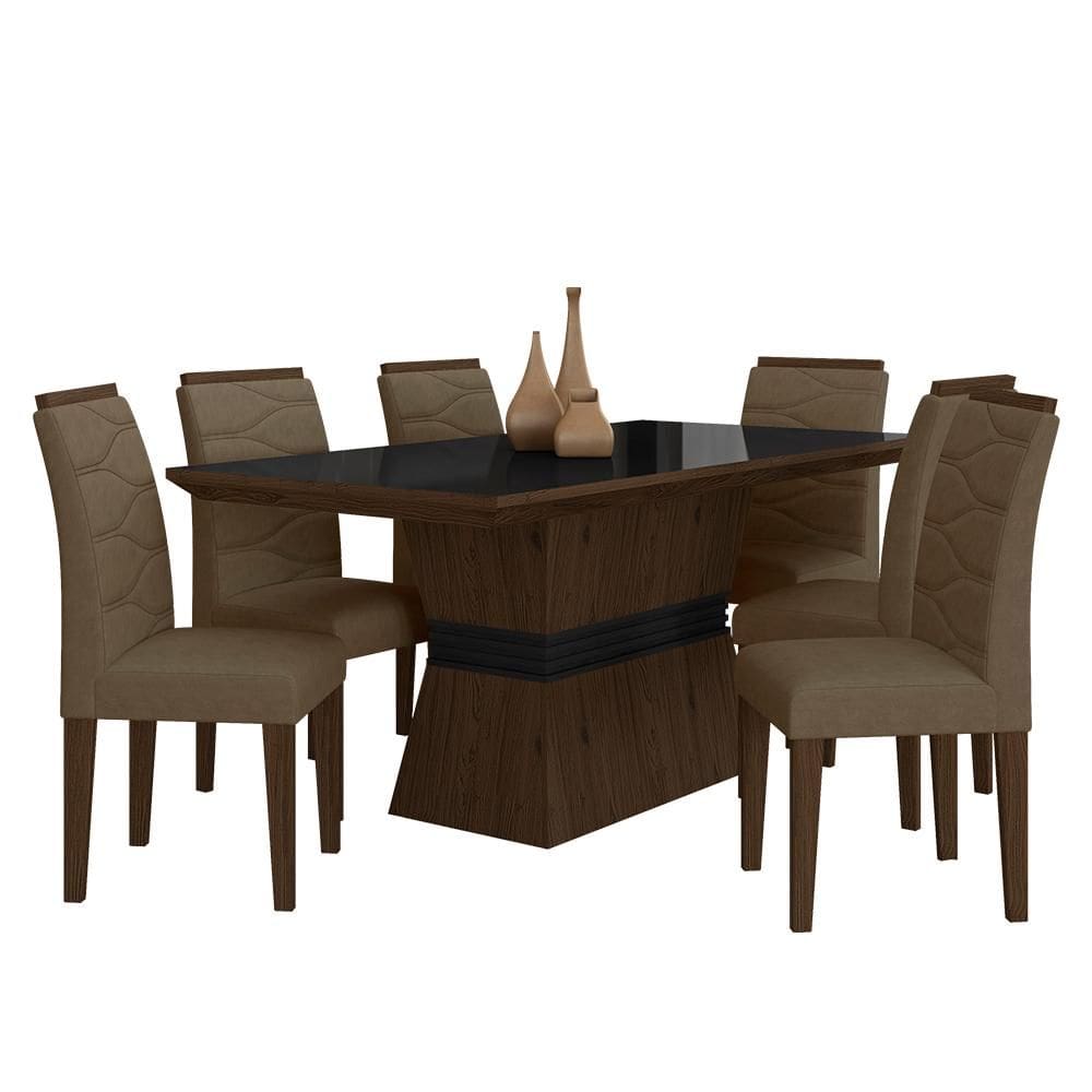 Sala De Jantar 6 Cadeiras Nazca Imbuia/preto/capucc - Móveis Arapongas