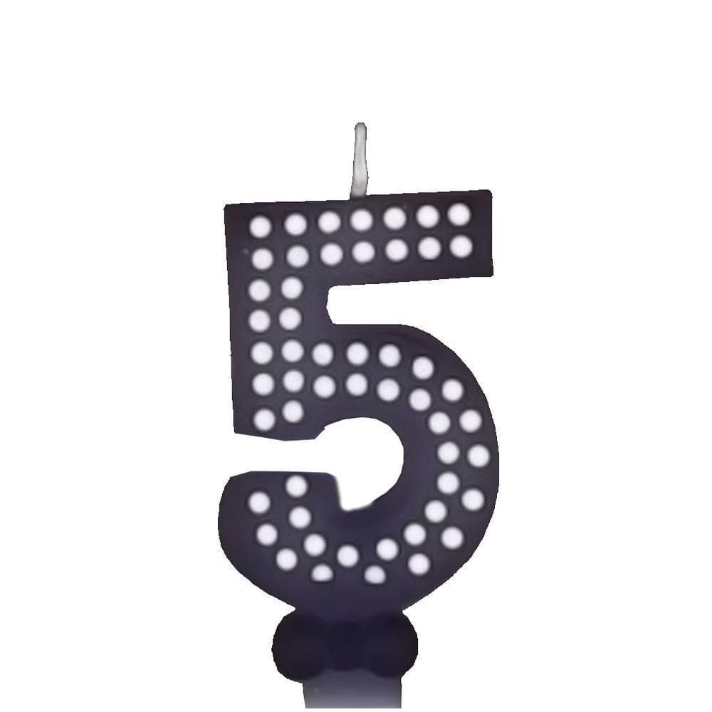 Vela De Aniversário Poá Preto - N5