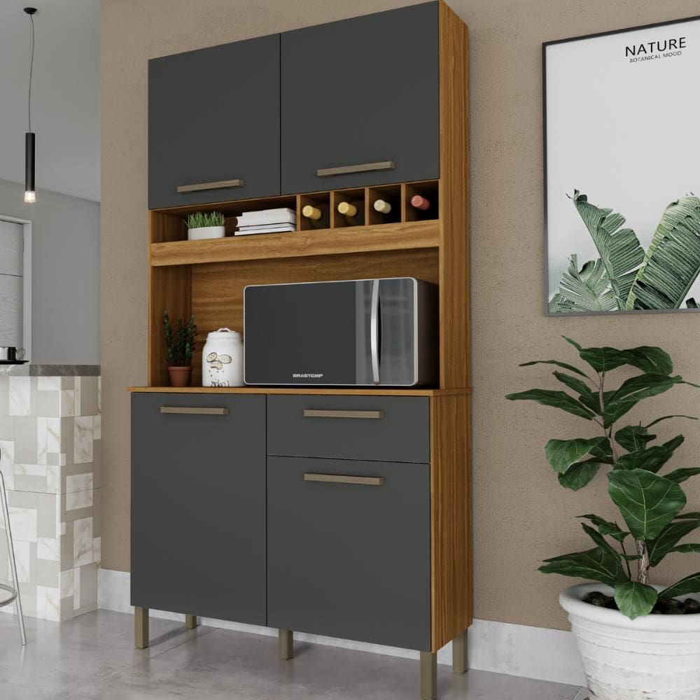 Armário de Cozinha Compacta 4 Portas 1 Gaveta Adega 100% MDF