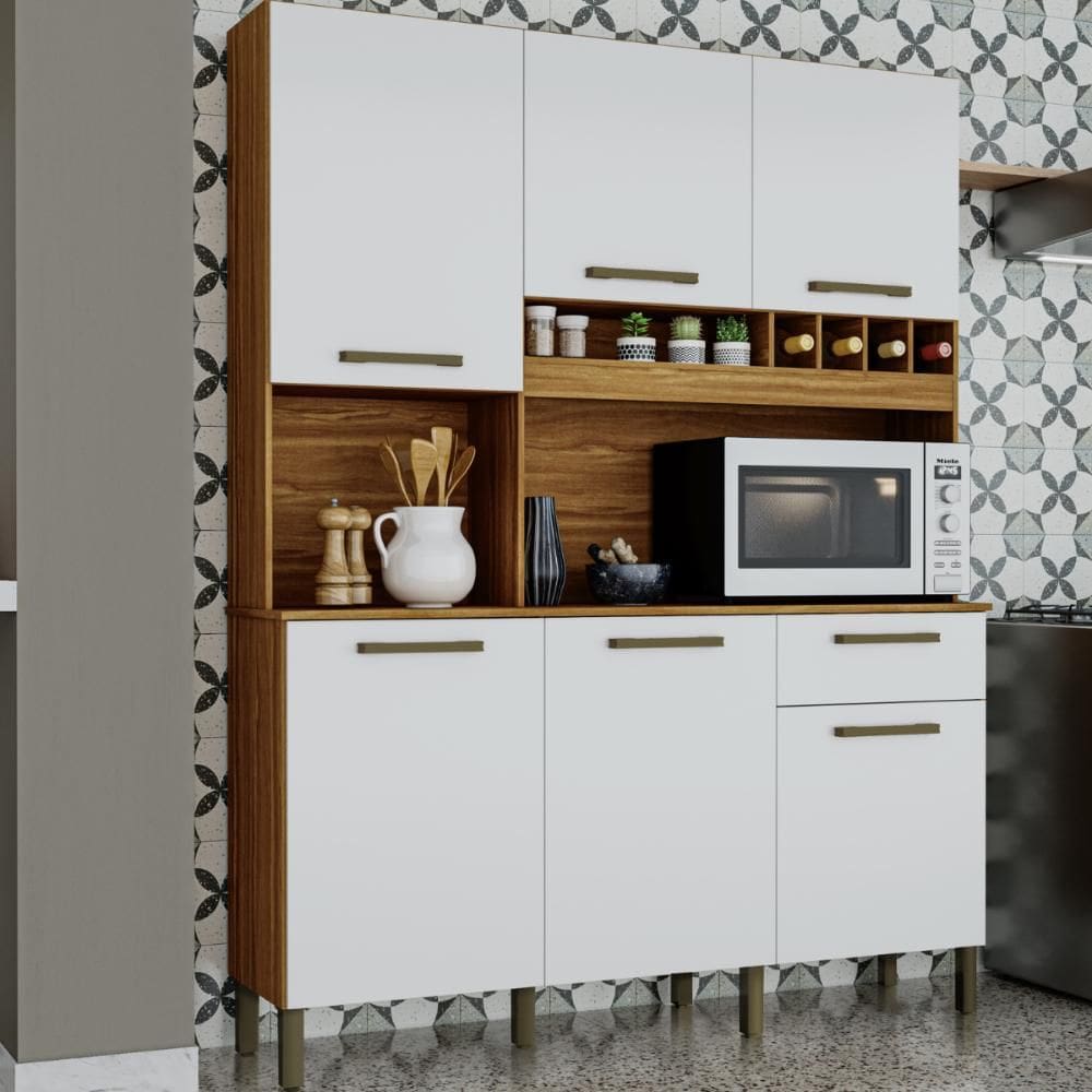 Armário de Cozinha Compacta 6 Portas 1 Gaveta 2 Nichos 100% MDF