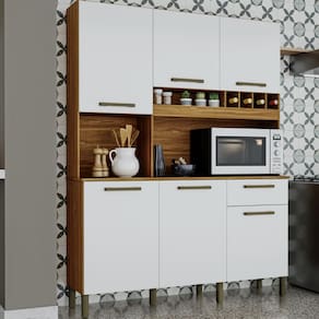 Armário de Cozinha Compacta 6 Portas 1 Gaveta 2 Nichos 100% MDF