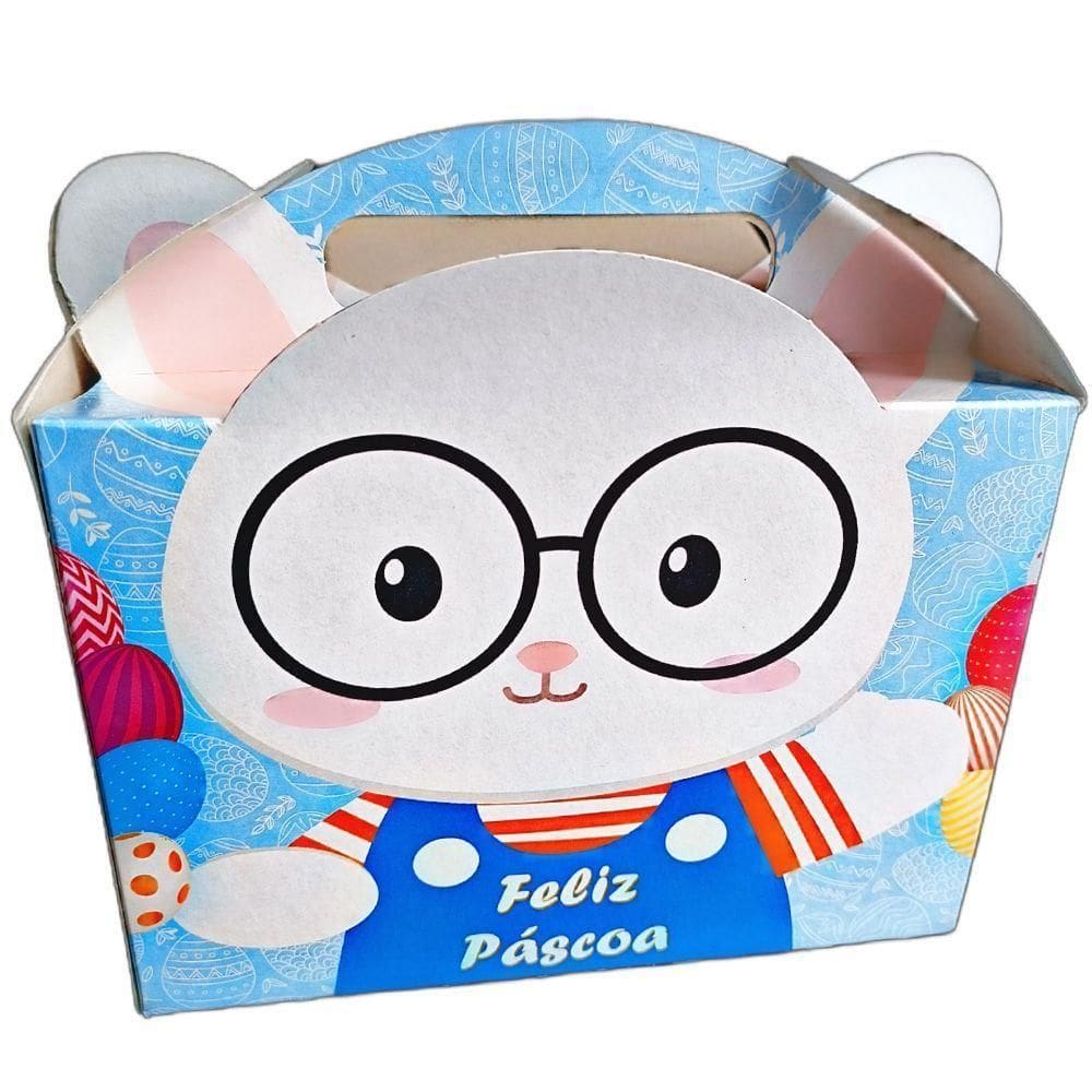 Cestinha De Páscoa Maleta Feliz Páscoa Coelho Azul