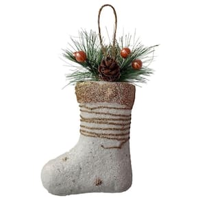 Enfeite De Natal Meia Branca Com Glitter 12cm