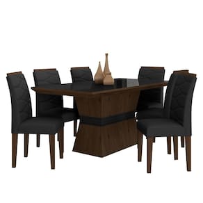 Sala De Jantar 6 Cadeiras Nazca Imbuia/preto/preto - Móveis Arapongas