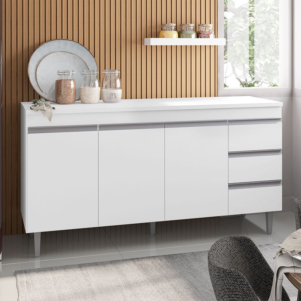 Balcão de Pia Andréia 150cm com Tampo Branco AJL Móveis