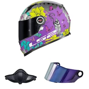 Capacete LS2 FF358 Dreamcatcher Cinza e Rosa Mais Viseira Camaleão e Narigueira HJC