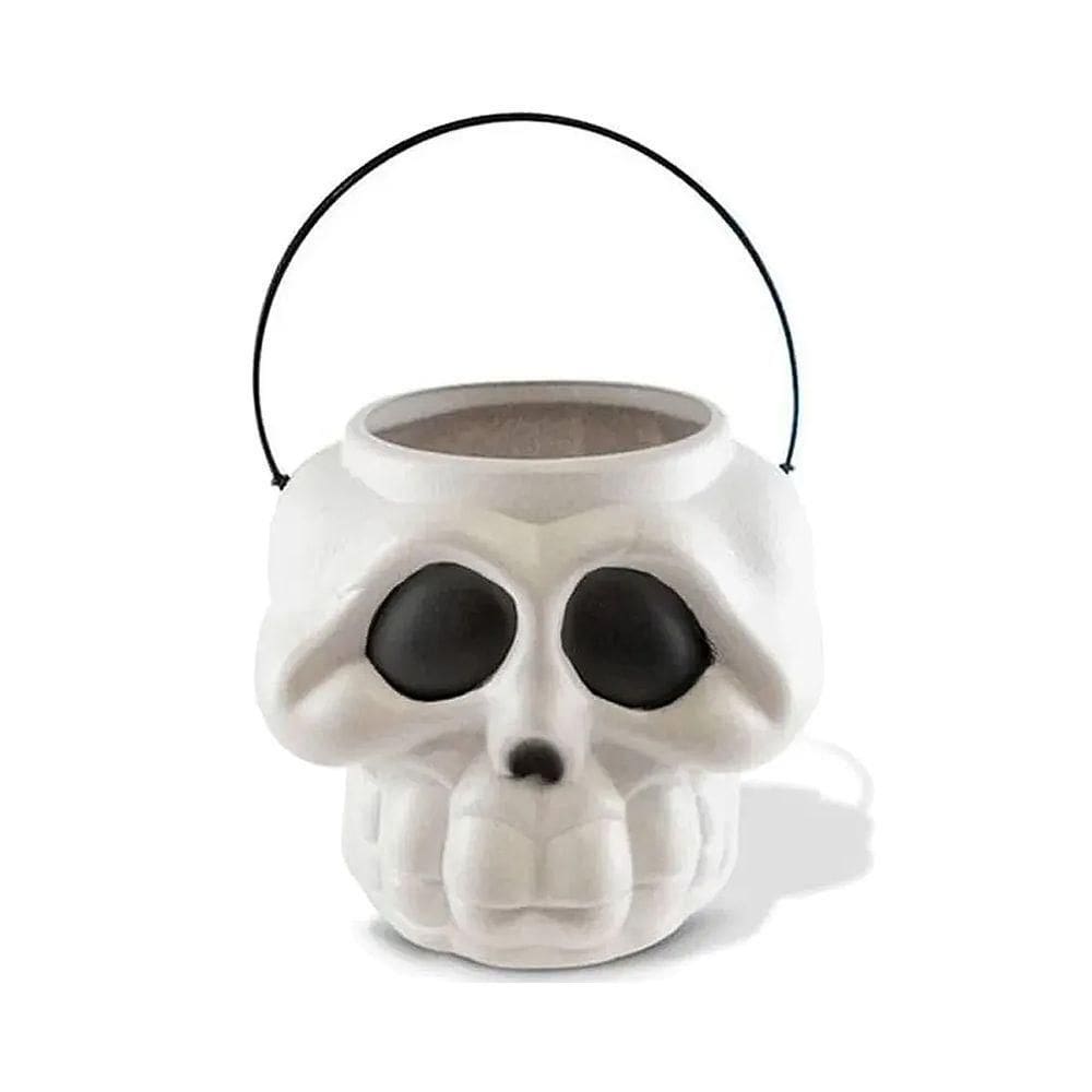 Balde Halloween Cabeça De Esqueleto Branco - Mini