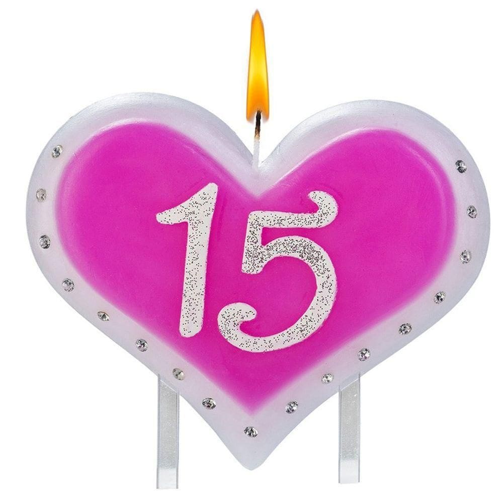 Vela De Aniversário 15 Anos Coração Rosa Glamour