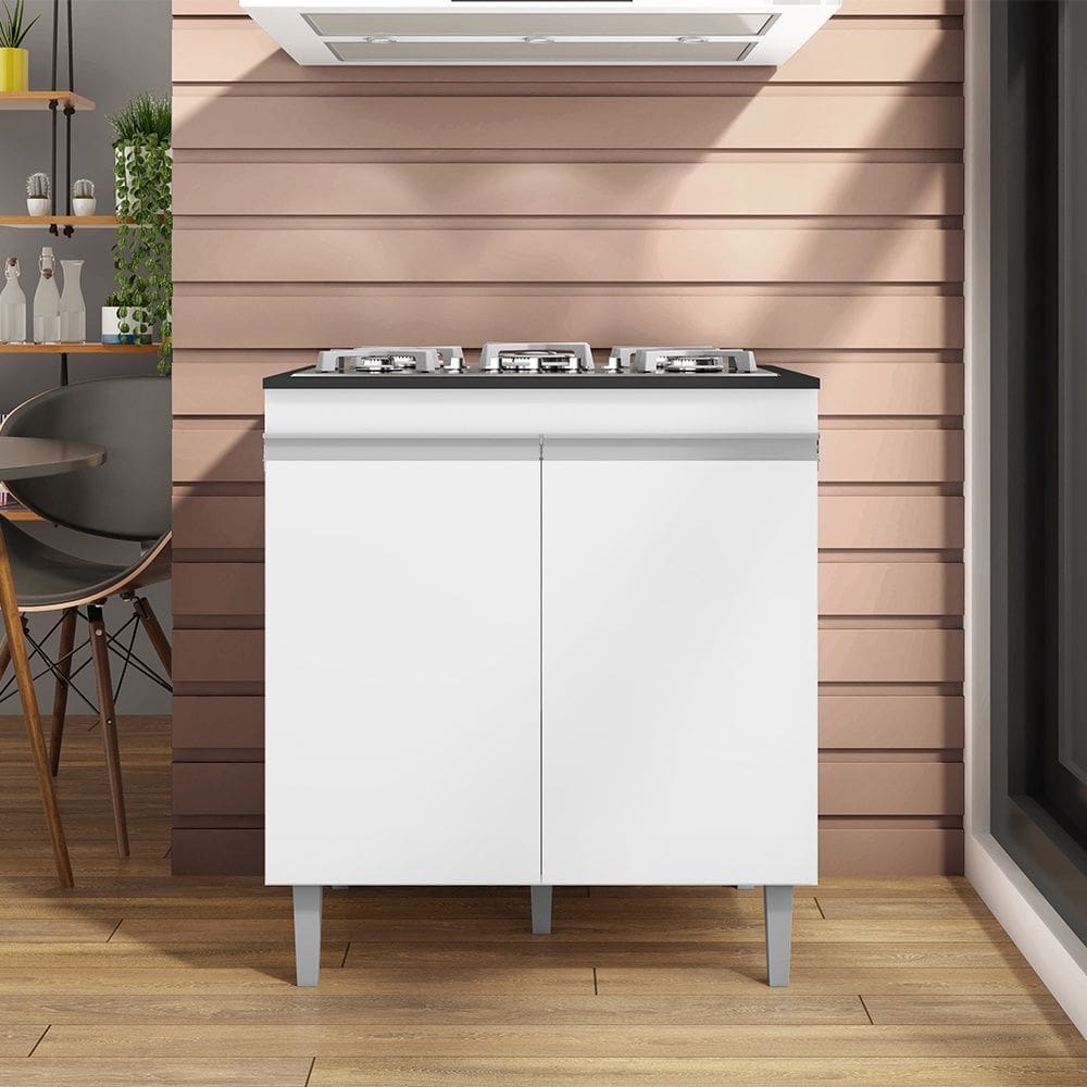 Balcão Cooktop Andréia com Tampo Branco AJL Móveis