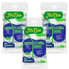 Kit 3 Canudo Grosso Para Milk Shake Flexivel It`S Bio 300 Un