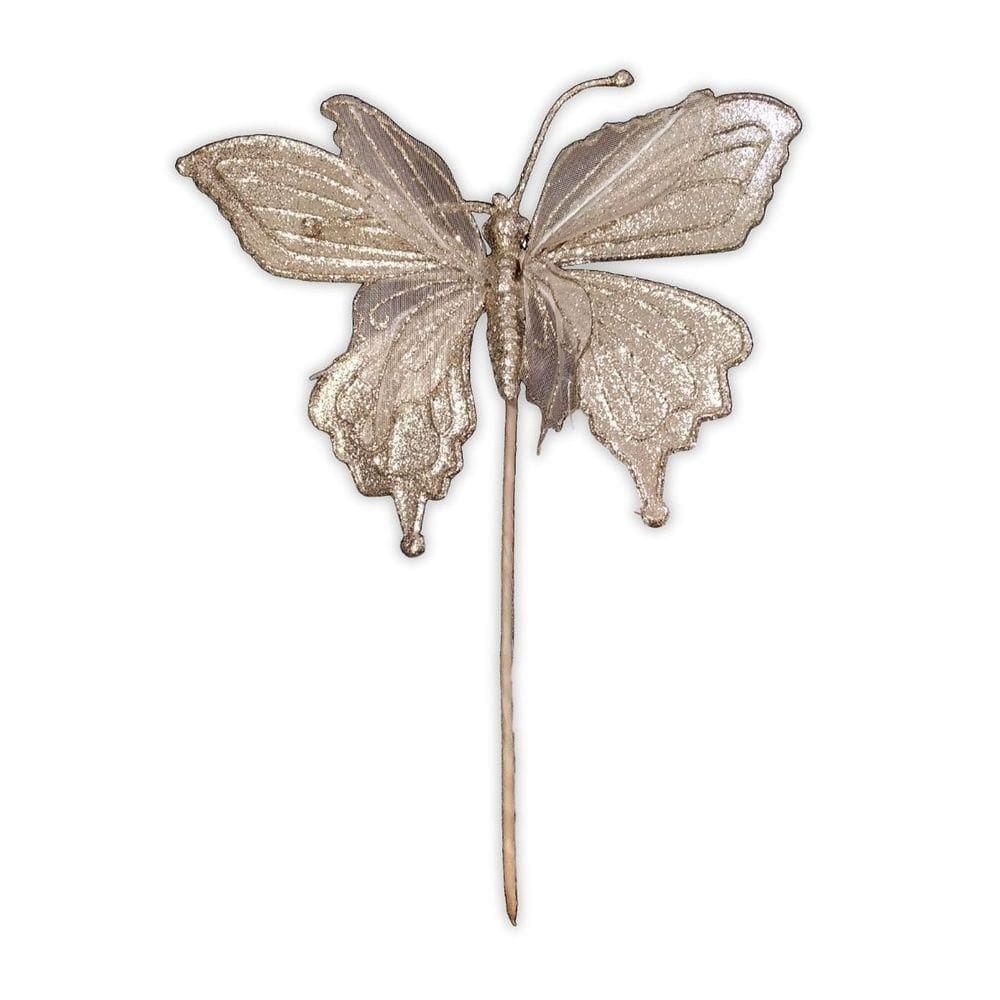 Pick Decorativo Natal Borboleta Champanhe 17cm - 1 Unidade