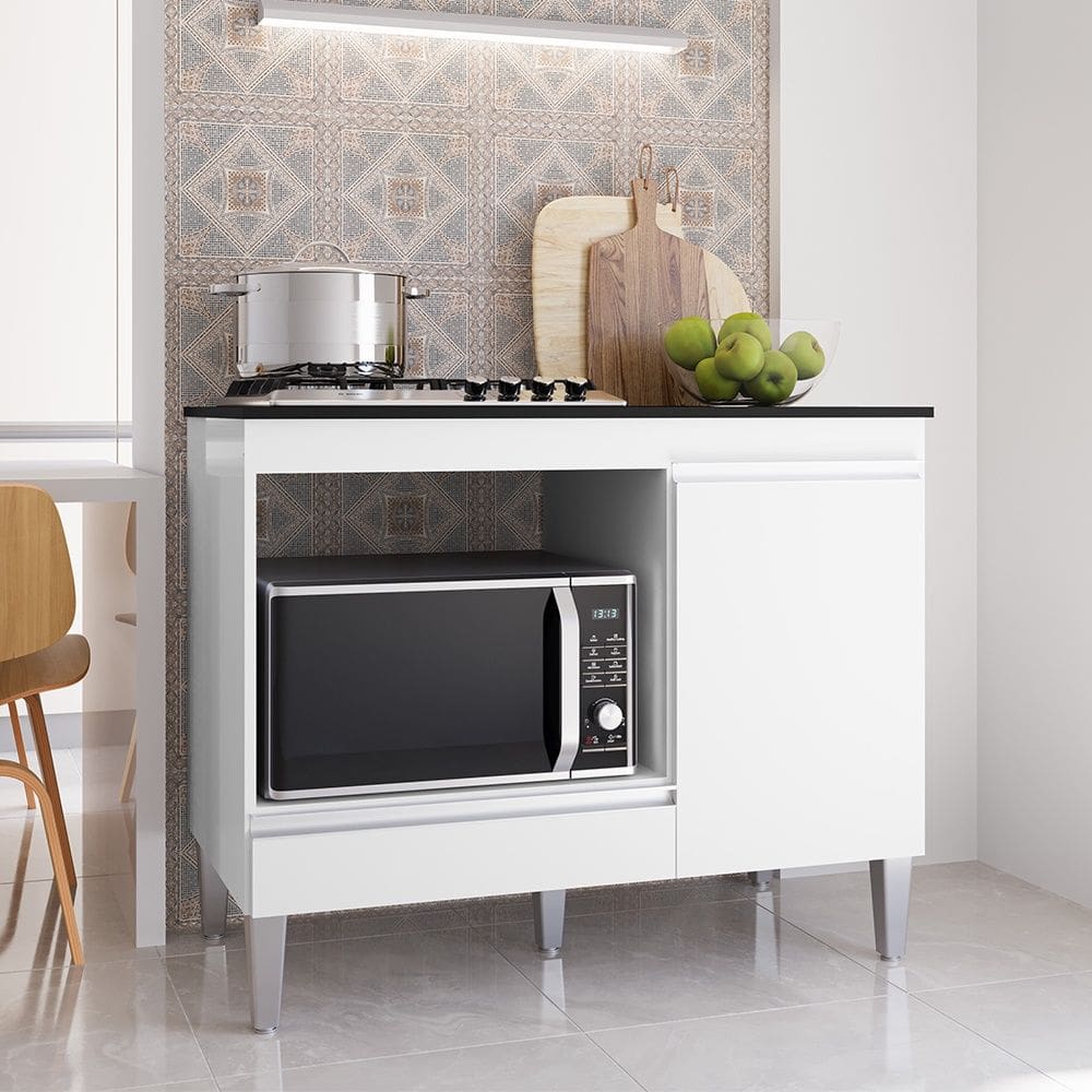 Balcão Cooktop Carla com Tampo Branco AJL Móveis