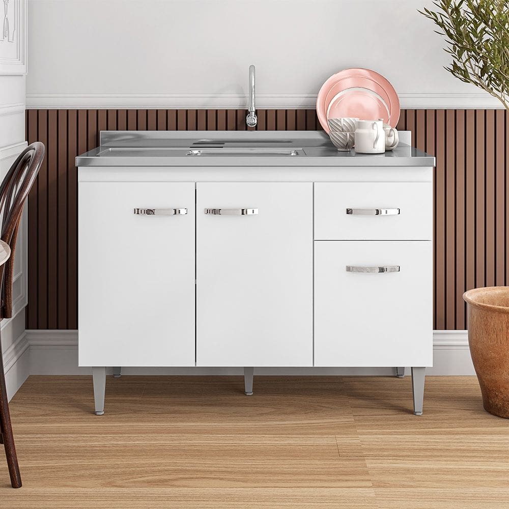 Balcão de Pia Gabriela 120cm Branco AJL Móveis