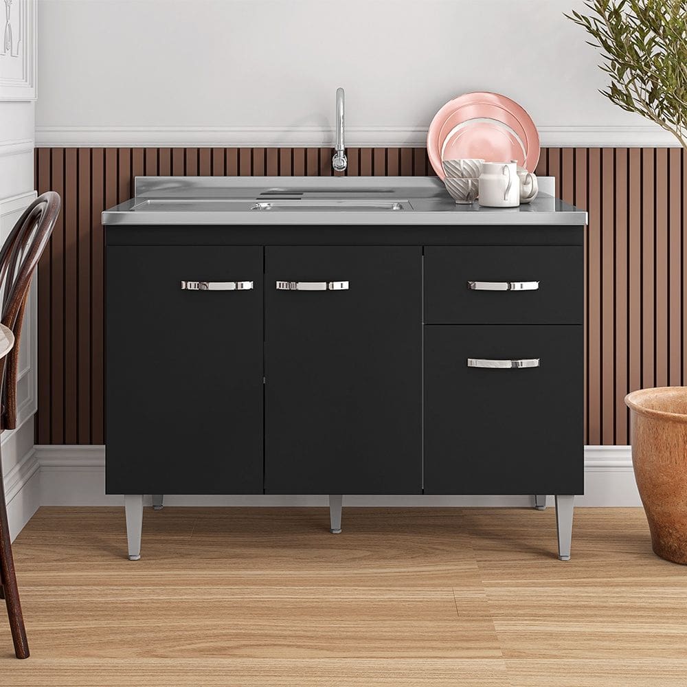 Balcão de Pia Gabriela 120cm Preto AJL Móveis