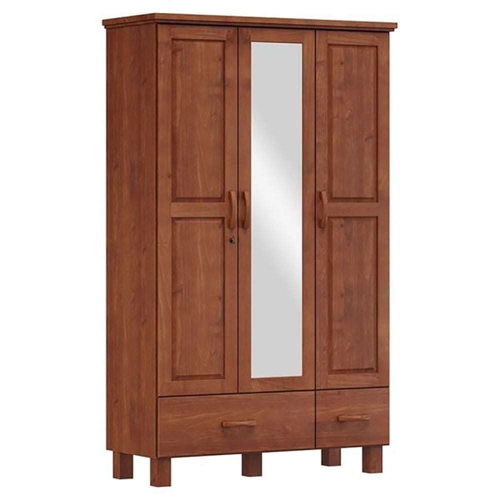 Guarda Roupa Madeira Maciça 3p 2g Espelho 119 Cm 1141 Imbuia Milani Store Imbuia