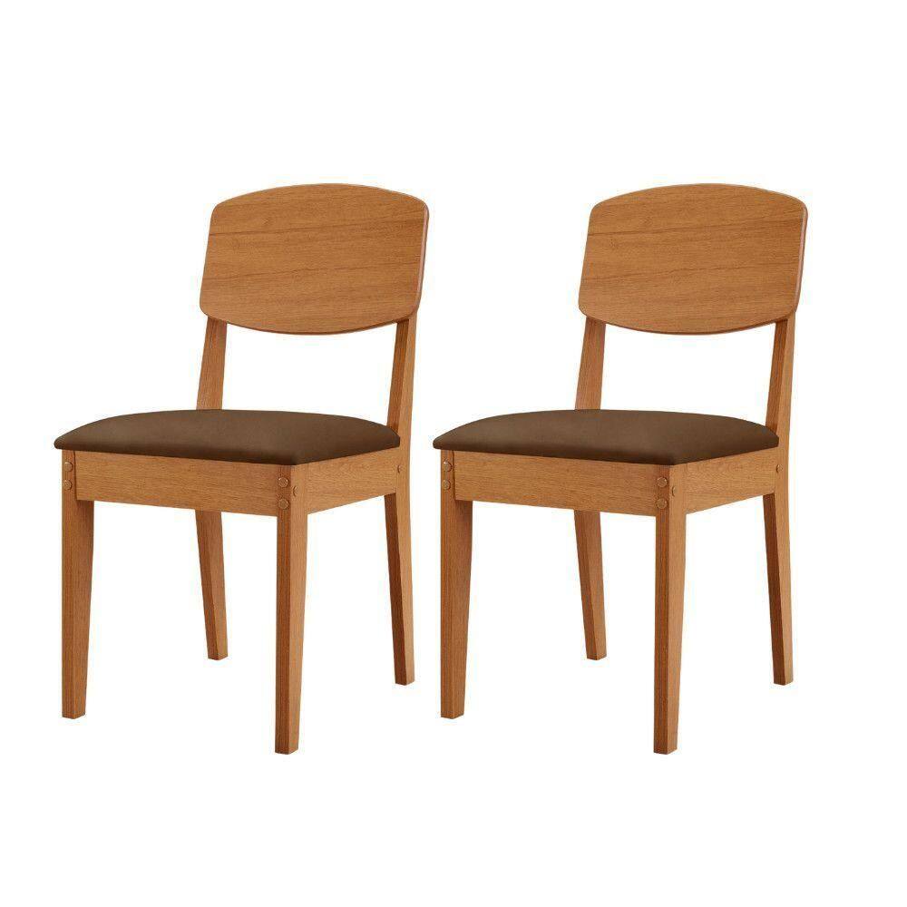 Conjunto Com 2 Cadeiras MDF Copper Para Sala De Jantar Moderna Veludo Marrom/Naturalle