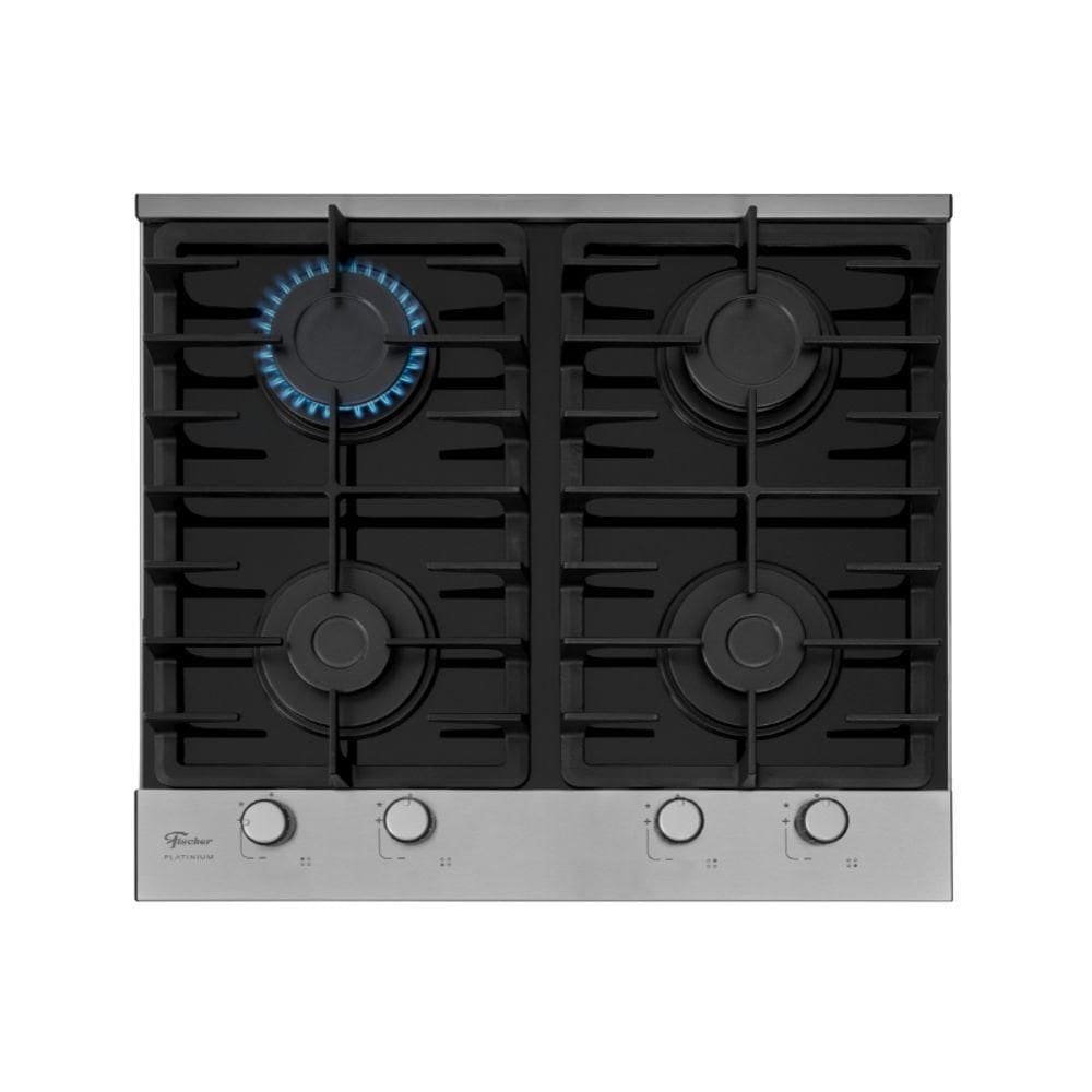 Cooktop A Gás 4 Bocas Platinium Com Trempe De Ferro Fundido Mesa Vidro Fischer Bivolt
