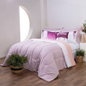 Kit Edredom Colorful Dupla Face Em Linho E Tecido Hipercal 400 Fios Casal Queen Cor:rosa