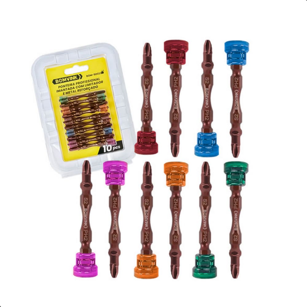 Jogo Ponteira Profissional Imantada C/Limitador E Metal Reforçado Phillips Bits P/ Parafusadeira