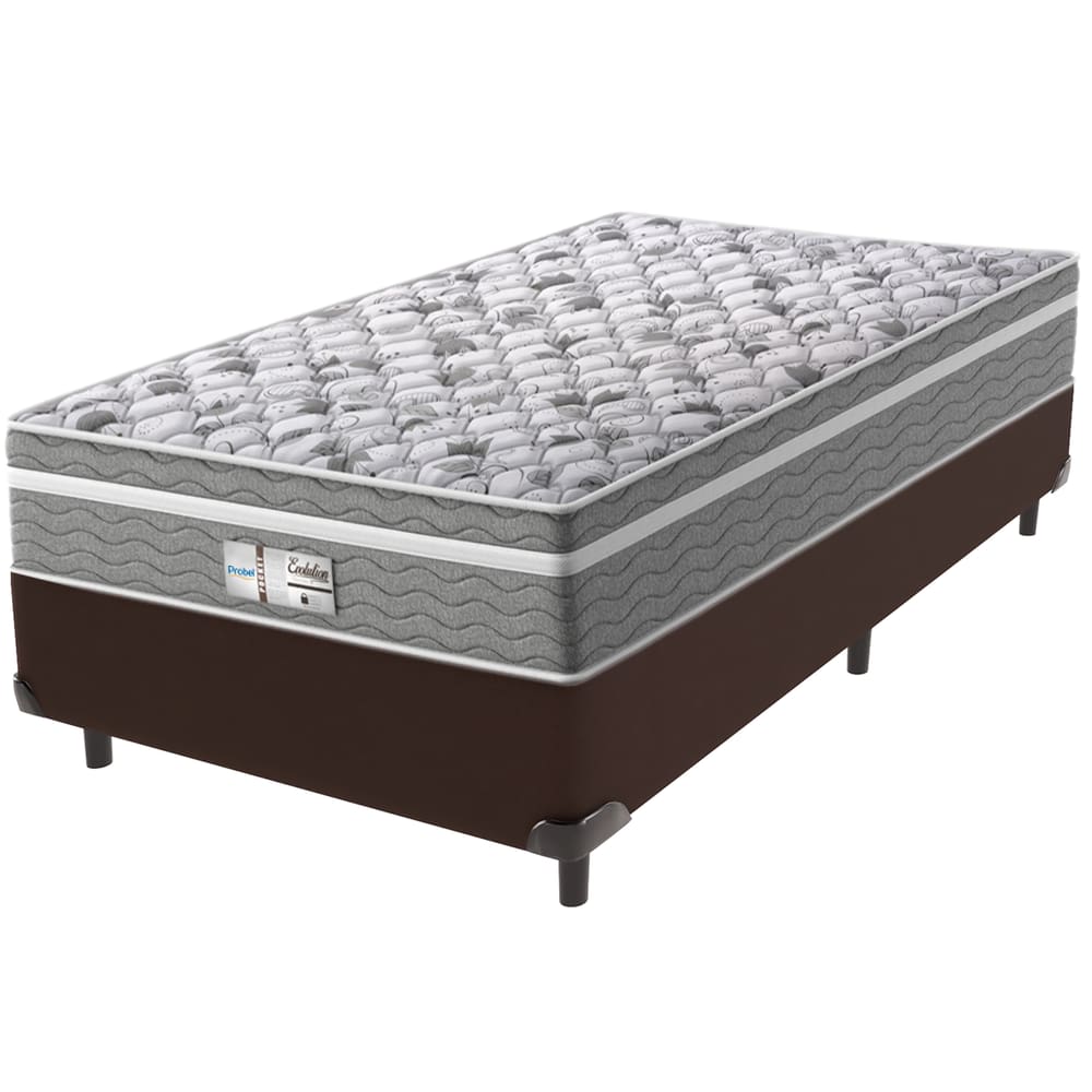 Cama Box Marrom e Colchão Evolution Molas Ensacadas Solteiro Probel