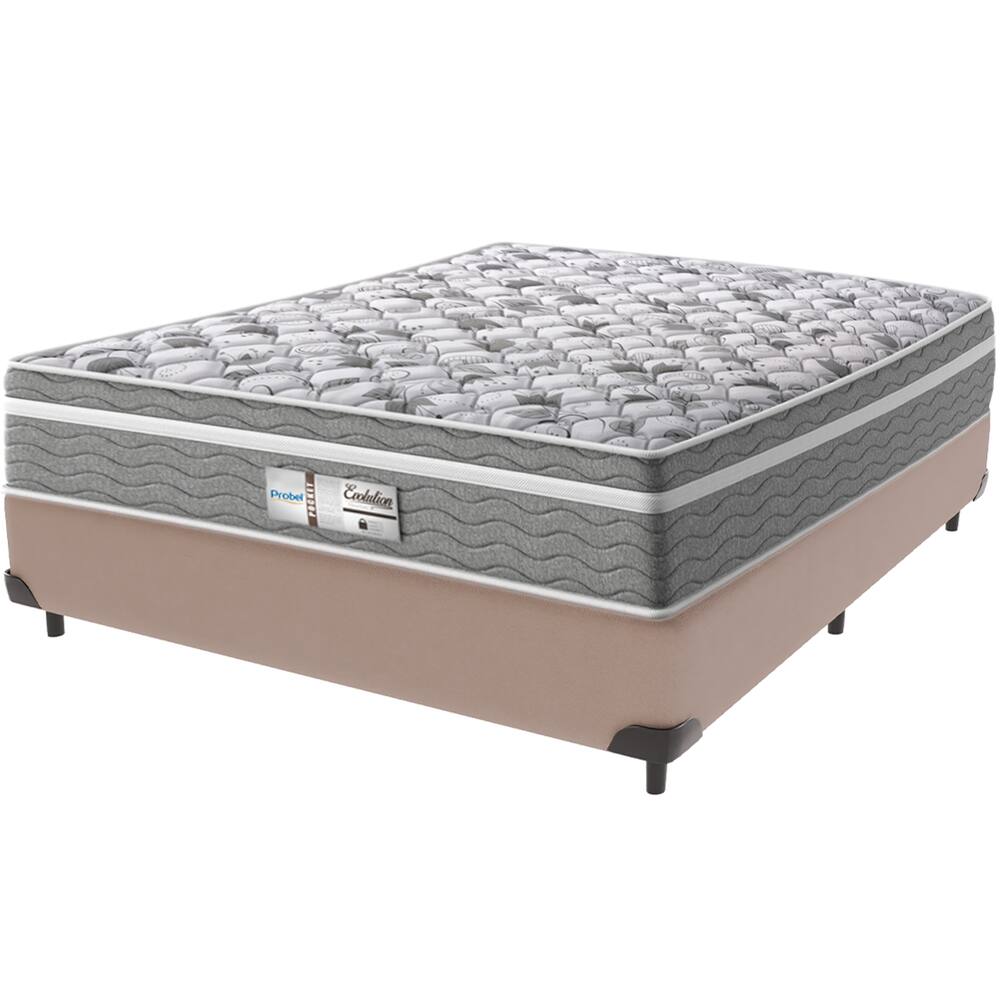 Cama Box Bege e Colchão Evolution Molas Ensacadas Casal Probel
