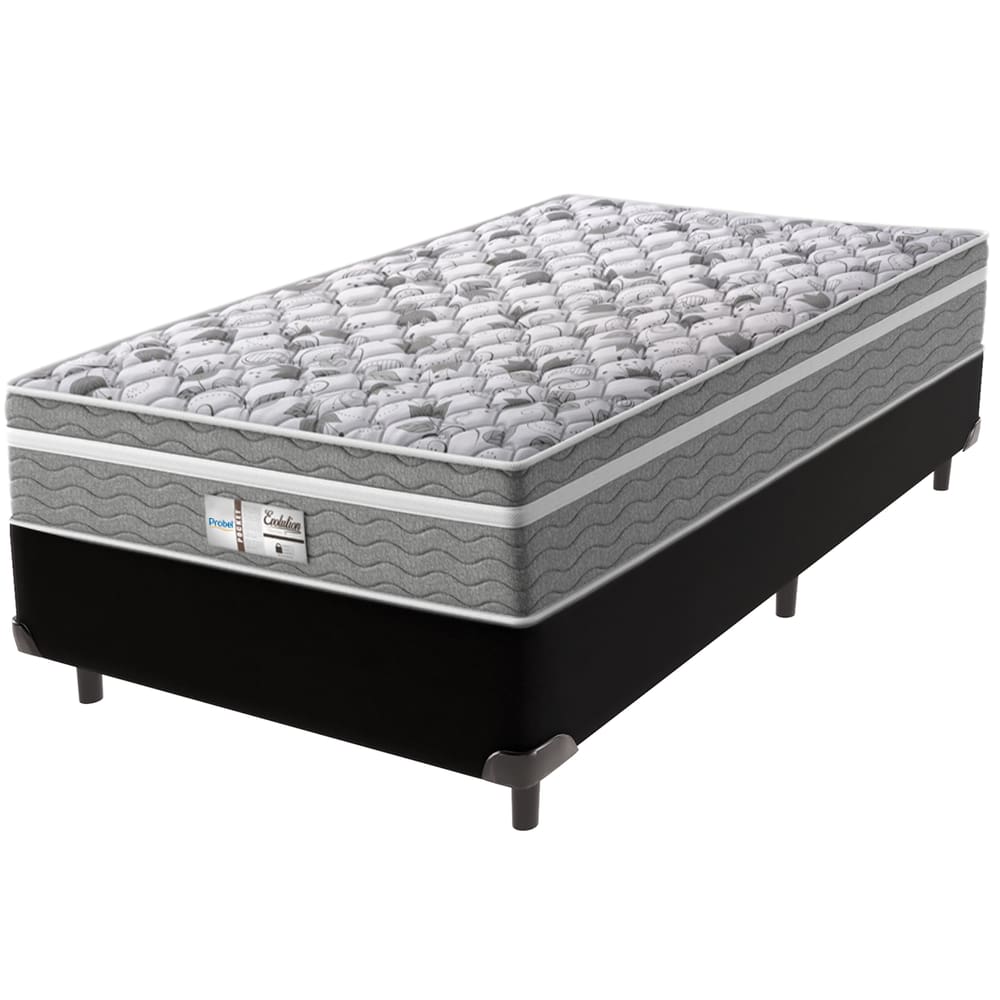 Cama Box Preto e Colchão Evolution Molas Ensacadas Solteiro Probel