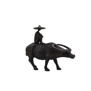 Escultura Decorativa Homem em Bufalo em Resina Preto Envelhecido 35cm SS0333 BTC