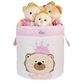 Cesto Organizador De Brinquedos Bordado Leão Princesa Rosa