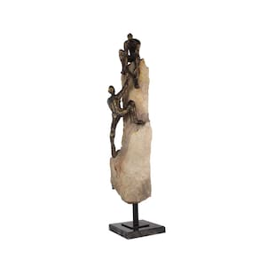 Escultura Decorativa Homens Escalando Pedra em Resina Bronze 58cm SS0339 BTC