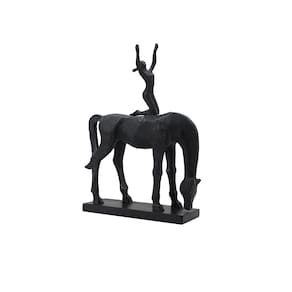 Escultura Decorativa Mulher no Cavalo em Resina Preta 43cm SS0334 BTC