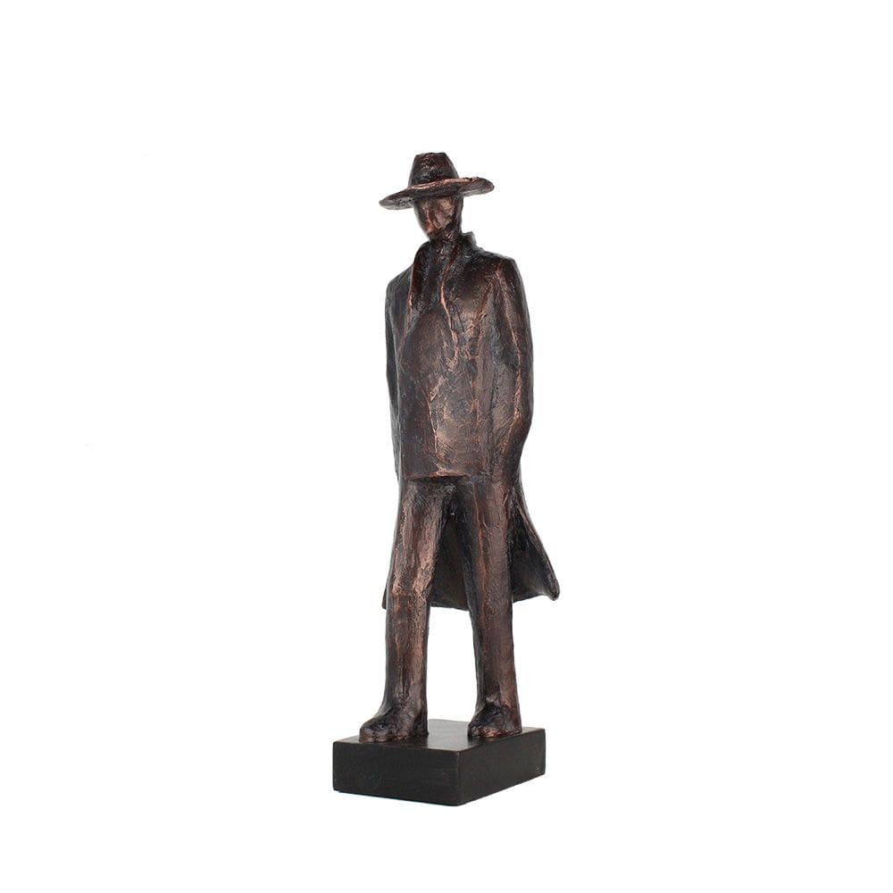 Escultura Decorativa Homem com Chapeu em Resina Bronze 45cm SS0343 BTC