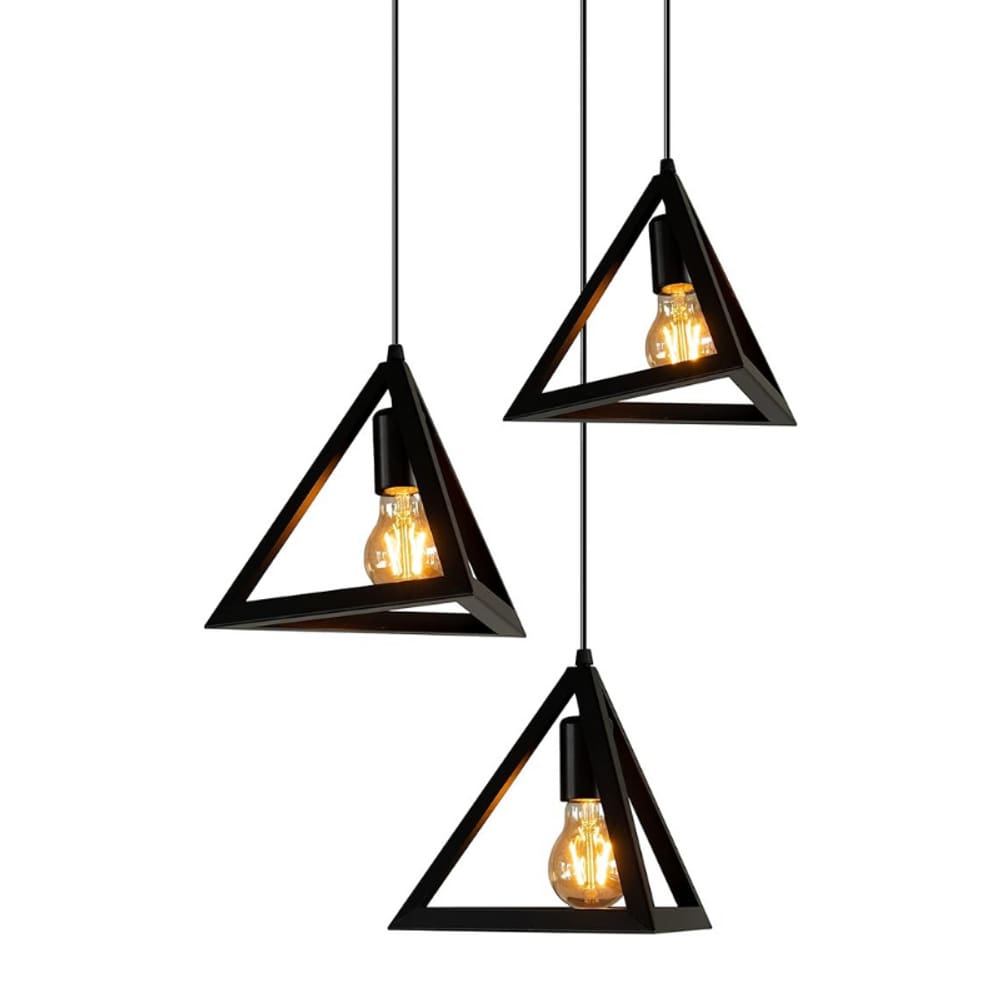 Pendente Três Pirâmides em aço Dimerizável LT-860-4093 E27*3 Bivolt Preto