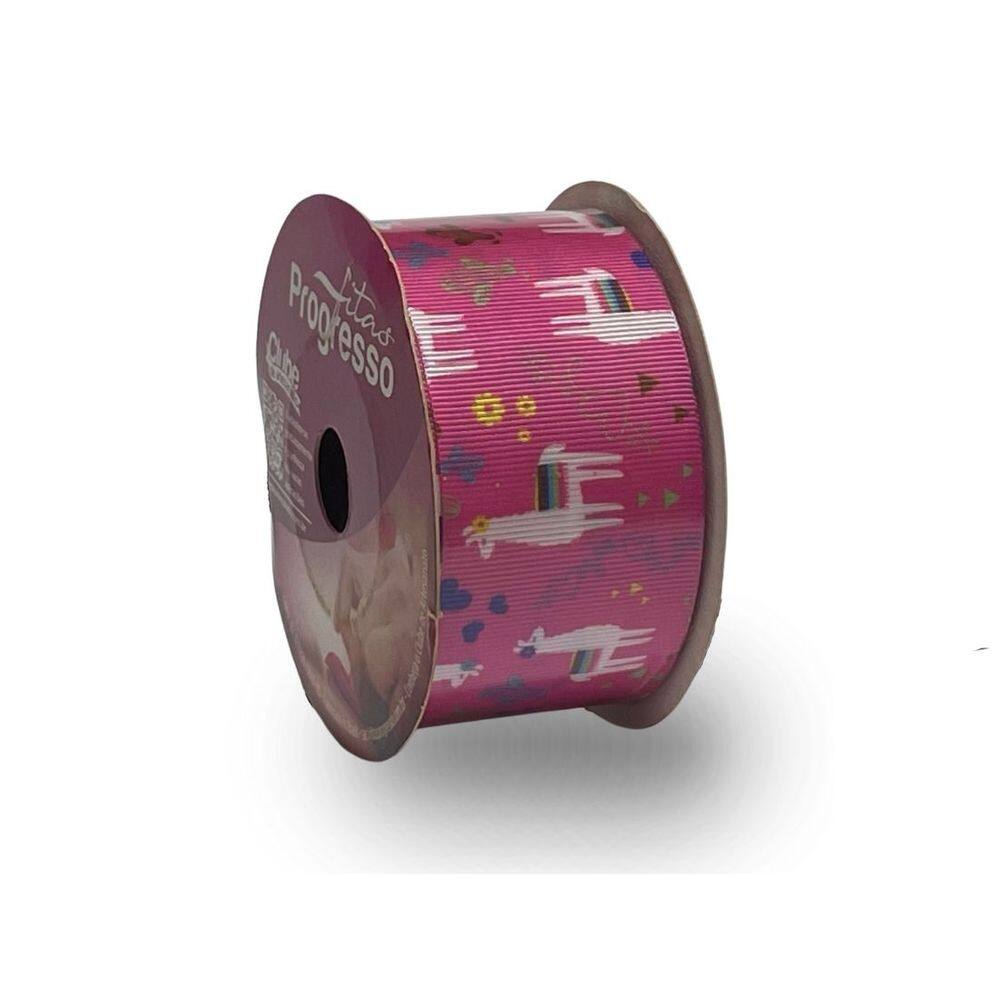 Fita De Gorgurão Estampada 38mm Progresso Nº9 | Lhama F Rosa