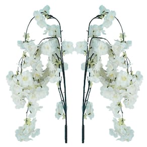Jogo 2 Hastes Flor de Cerejeira Artificial Branca Pendente Luxo 50cm - MC Flores