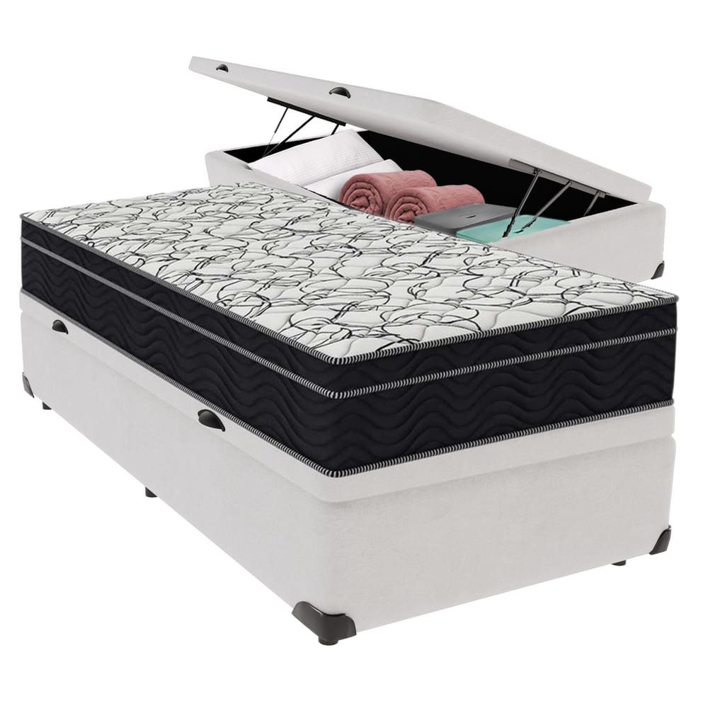 Cama Box Baú e Colchão Airtech 150 Espuma D45 Solteiro Ortobom