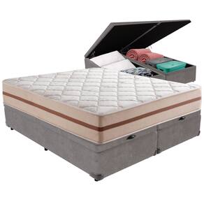 Cama Box Baú Cinza e Colchão Classic 26 cm Molas ensacadas Queen Anjos