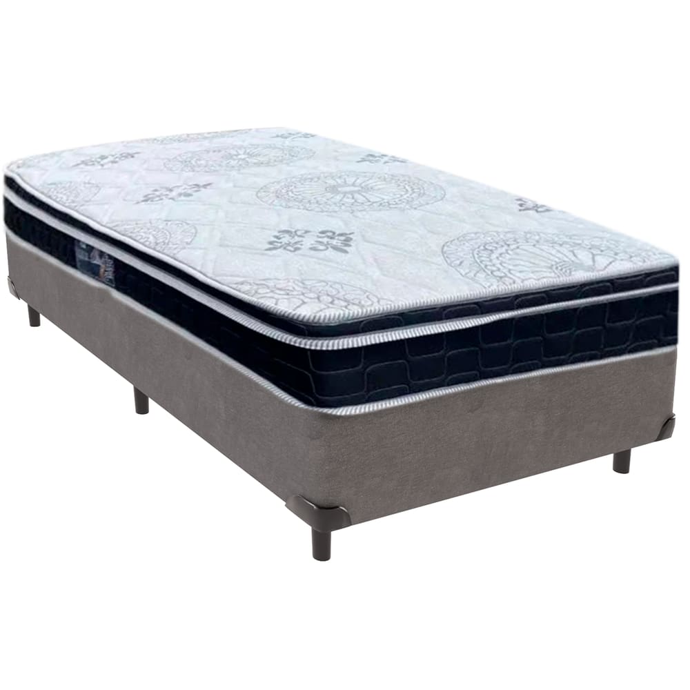 Cama Box Cinza e Colchão Orthosono D33 Com Euro Pillow Solteiro Anjos