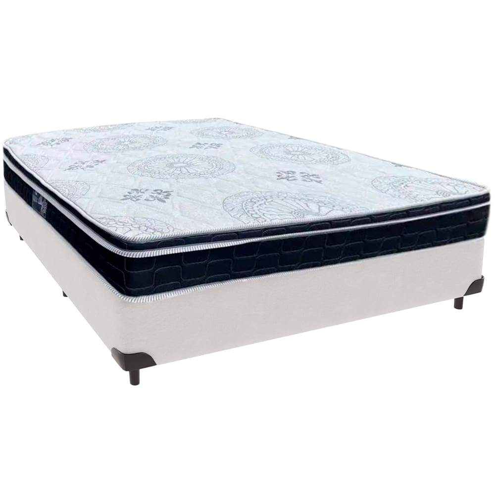 Cama Box Branco e Colchão Orthosono D33 Com Euro Pillow  Casal Anjos
