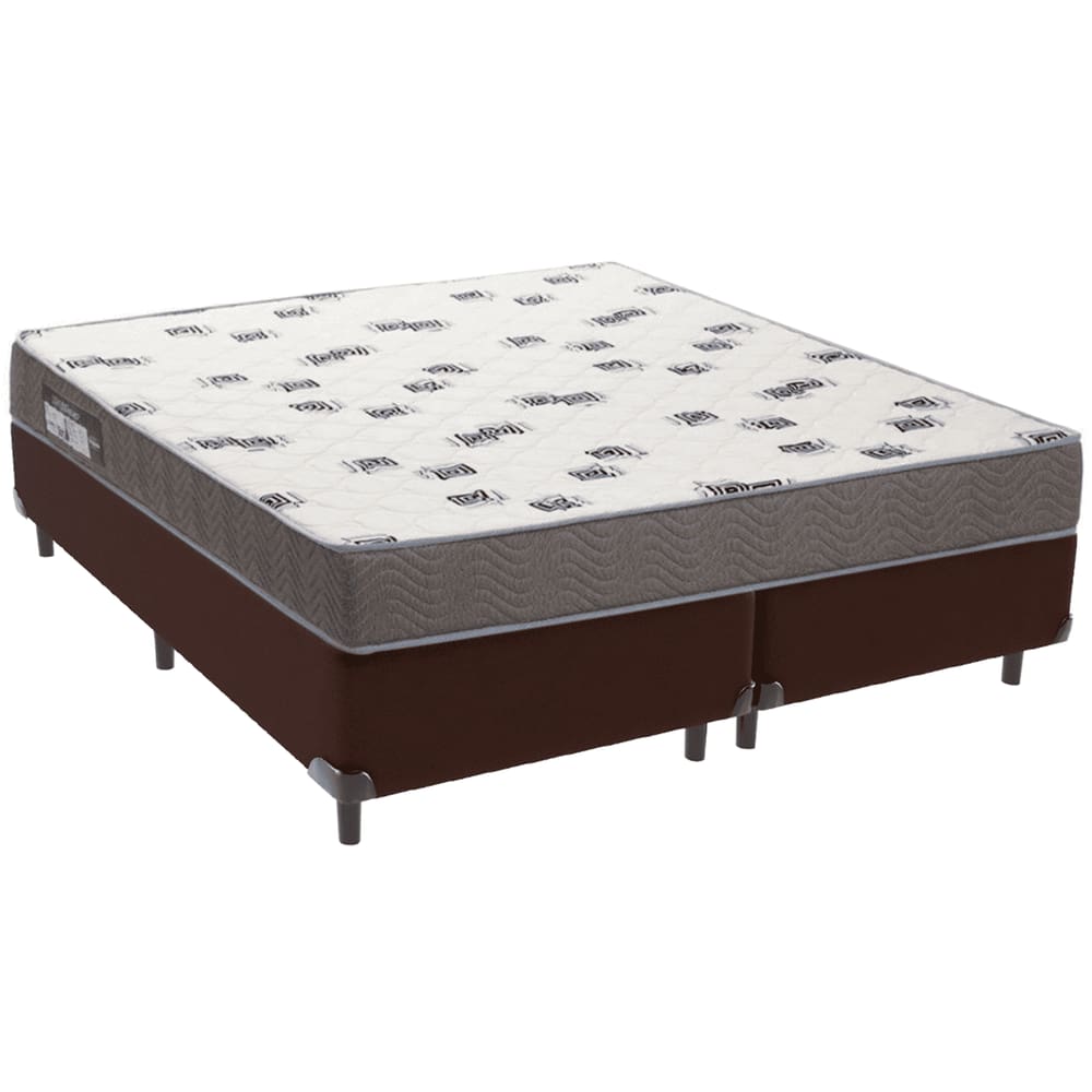 Cama Box Marrom e Colchão Light Espuma D33 Queen Ortobom