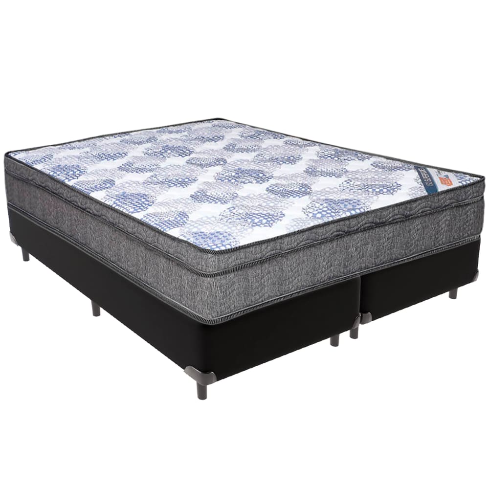 Cama Box Preto e Colchão ISO  Molas Ensacadas Queen Ortobom