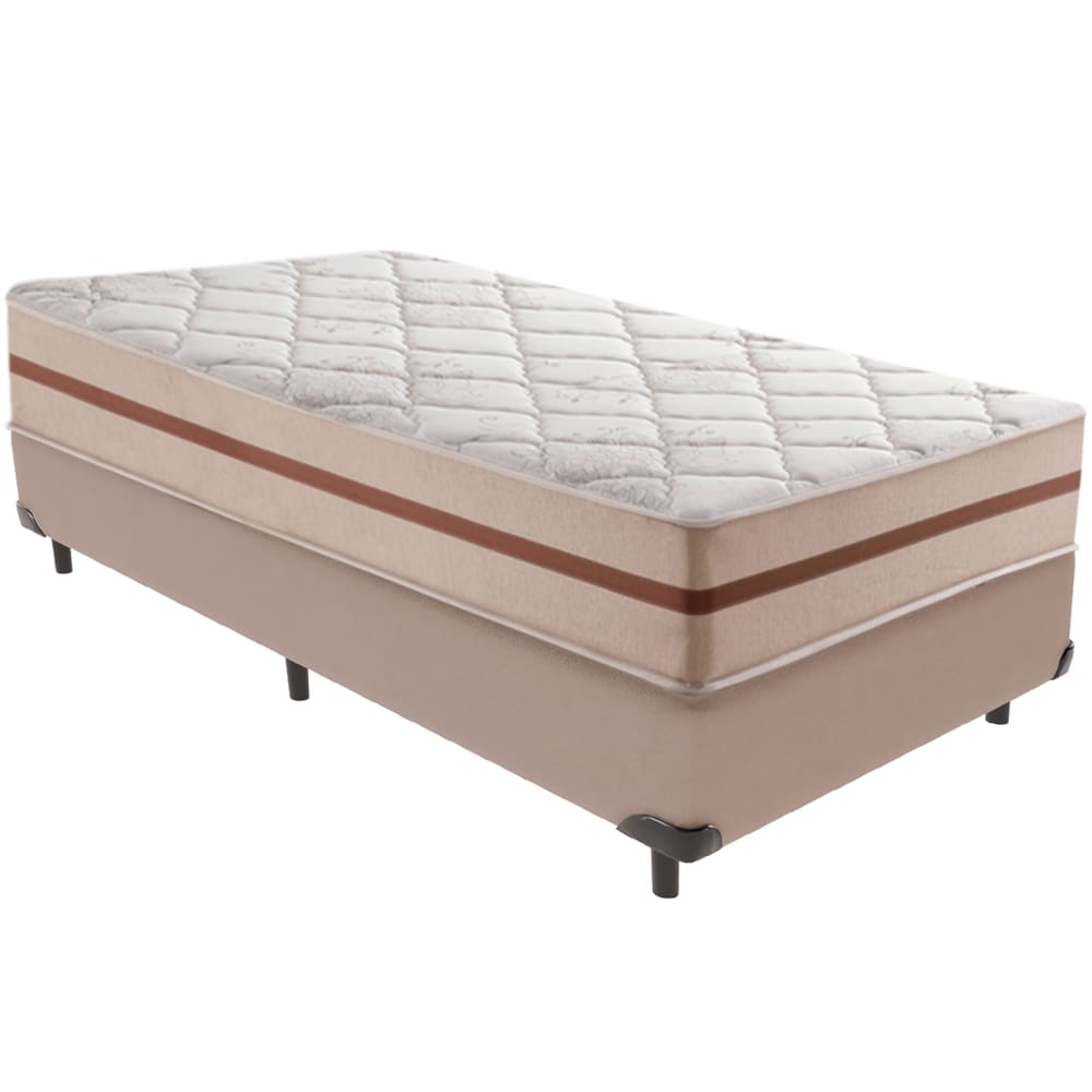 Cama Box Bege e Colchão Classic 26 cm Molas ensacadas Solteiro Anjos