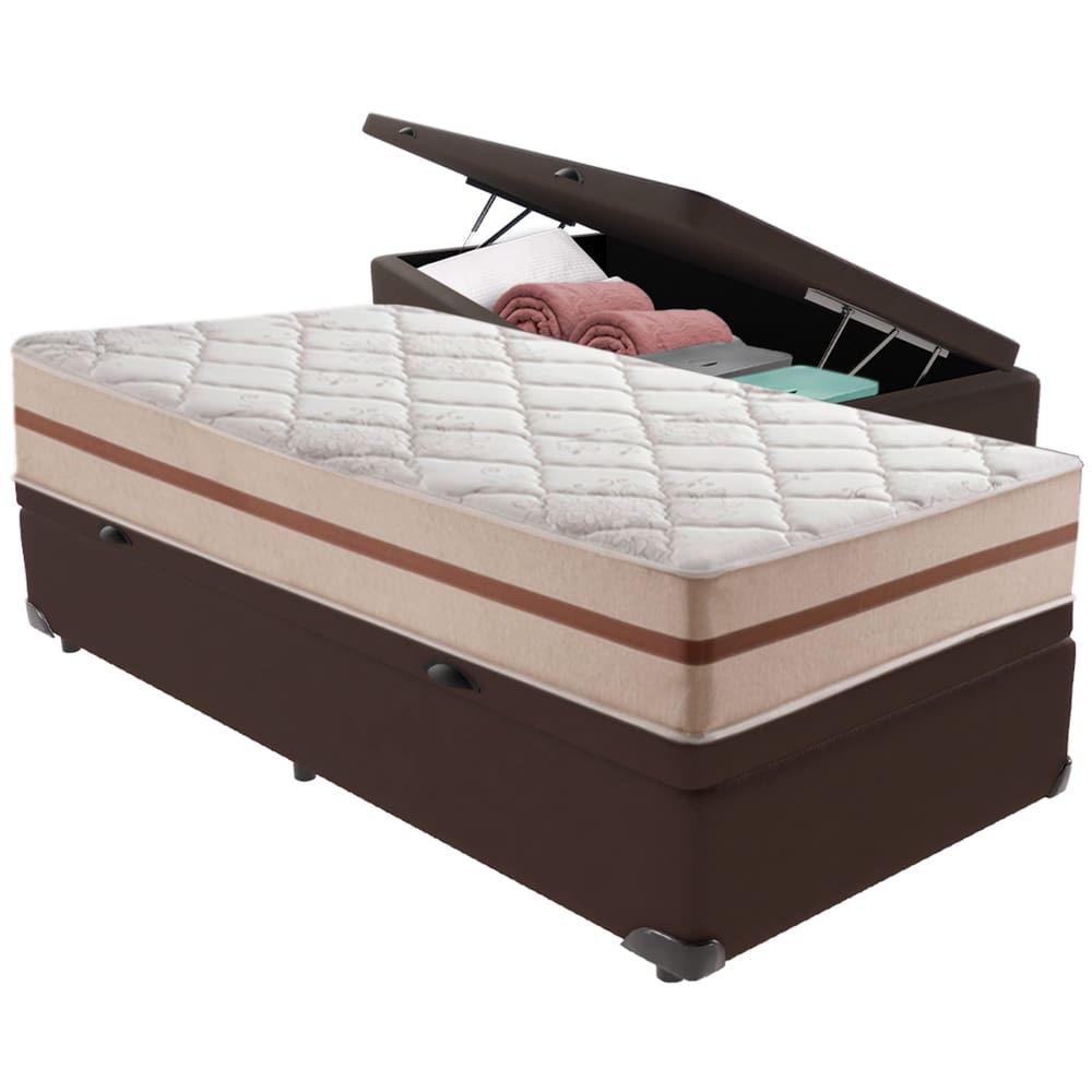 Cama Box Baú Marrom e Colchão Classic 26 cm Molas ensacadas Solteiro Anjos